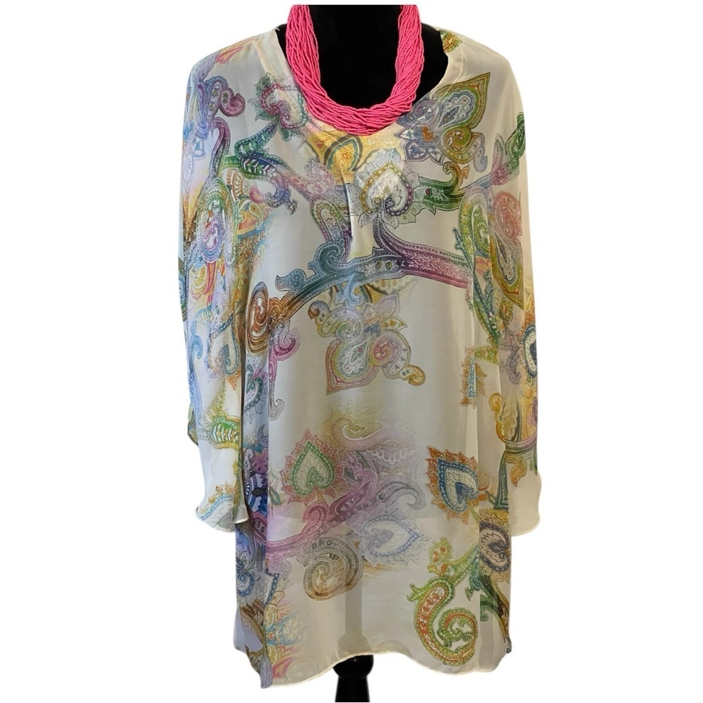 SUSAN GRAVER FLORAL ARTISAN V NECK FLUTTER SLEEVE BOHEMIAN TOP SZ 12